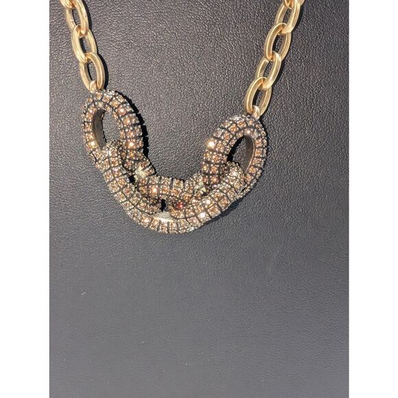 J. Crew Brown Crystal Encrusted Interlocking Link Toggle Clasp 30" Necklace - Picture 2 of 10